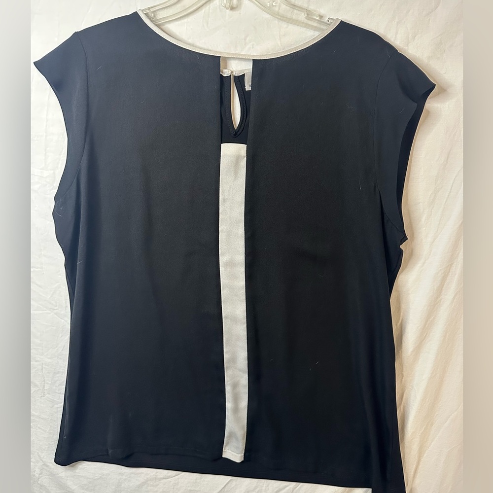 Worthington XL Black Ivory Contrast Blouse Cap Sleeve Business Casual Top